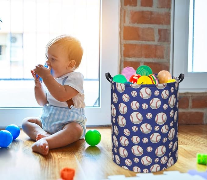 HIYAGON Baseball Kids Laundry Hamper, Large, Cotton & Linen, Waterproof PE Coating, Collapsible, Multi-purpose, Dinosaur Pattern