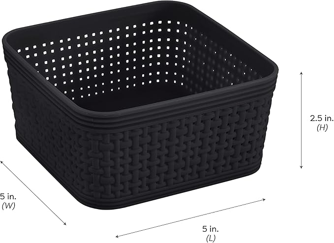 Simplify 10 Piece Organizing Set | Multiple Size Bins | Multipurpose | Office | Desk | Dorm | Bathroom | Storage Basket | Small Items | Accessories | Black (Pack of 6)