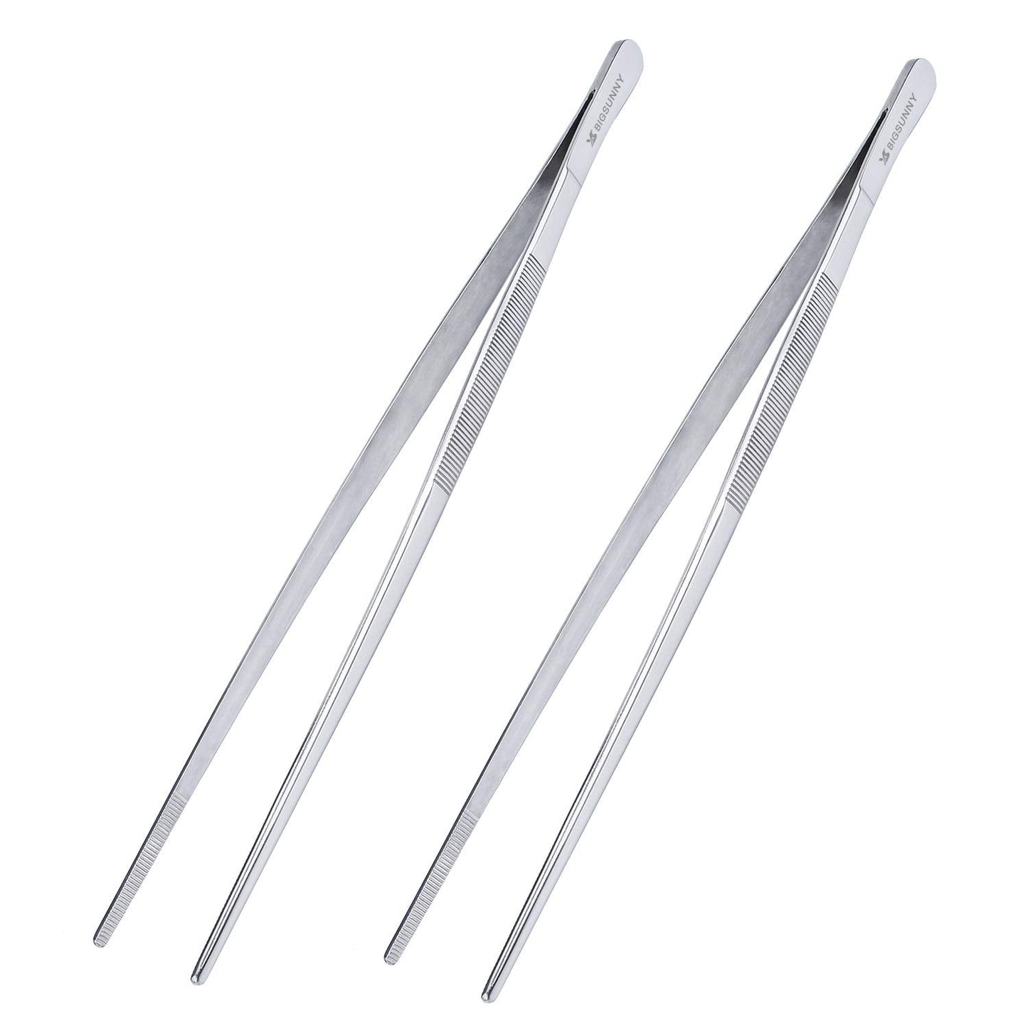 MSY BIGSUNNY Stainless Steel Food Tweezers Multi-function Cooking Tongs Kitchen Serving Tong (12" Round & 12" Pointed Tweezers)