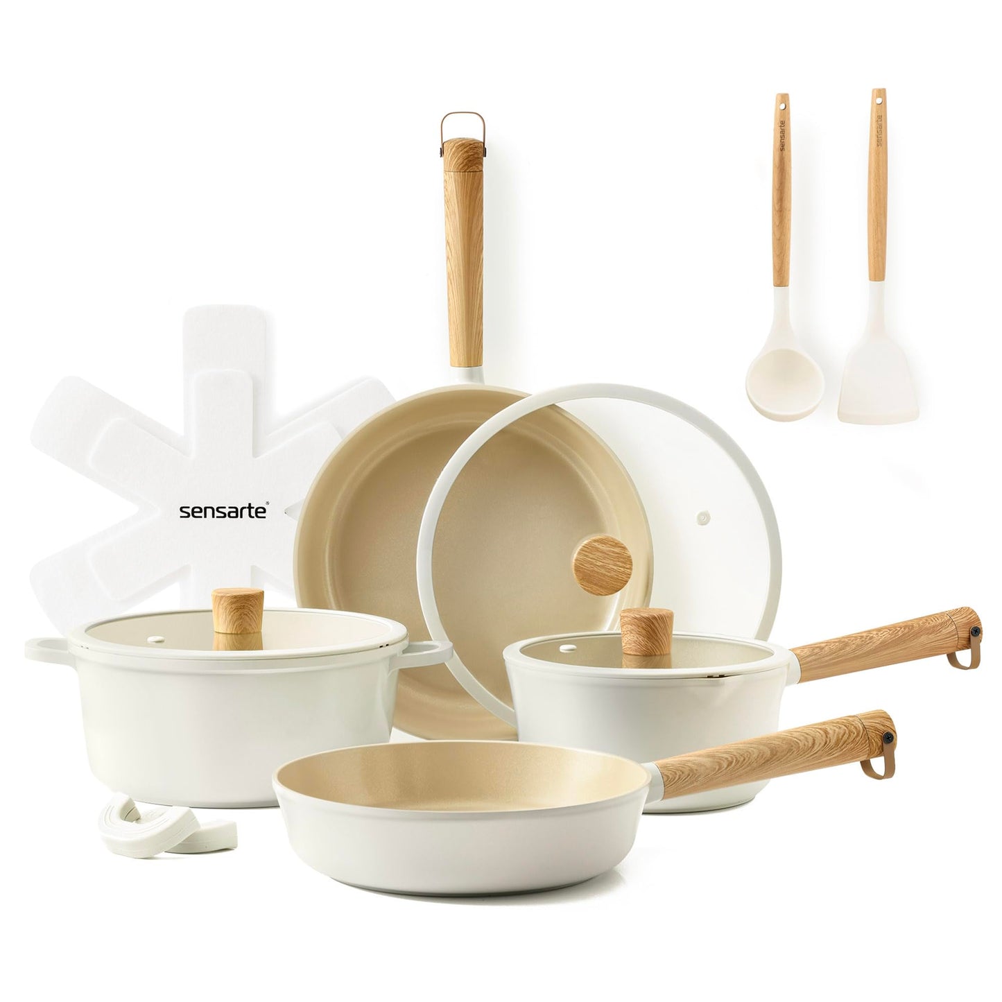 SENSARTE 15Pcs Nonstick Cookware Set, Non-toxic Pots and Pans Set