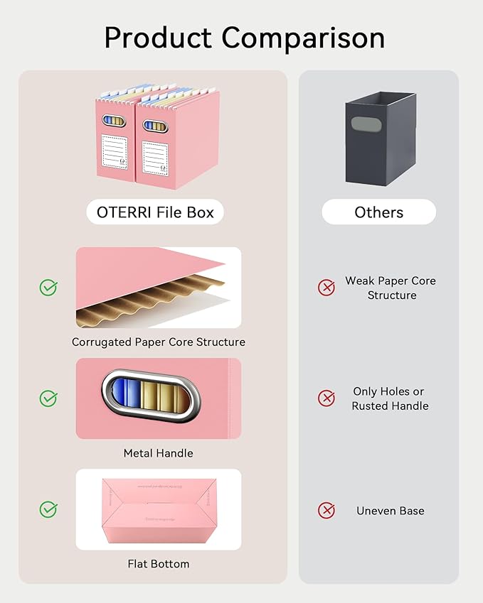 Oterri Cardboard File Organizer Box for Hanging File Folders Letter Size,File Box for Computer Desk,File Cabinet,Working Home,Office,Classroom(Pink, Letter Size - 8 Packs)