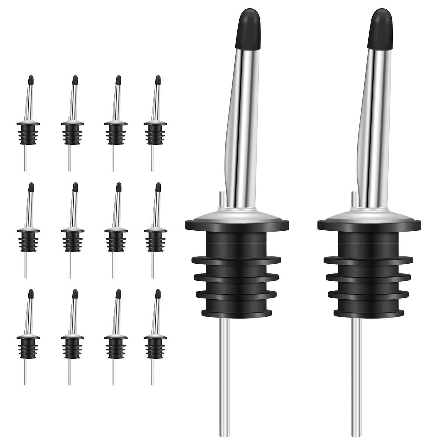 12 Pack Liquor Pour Spouts Set - Stainless Steel bottle spout and Liquor Pourers Dust Caps Covers