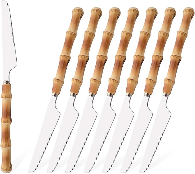 Uniturcky 8 PCS Small Fork, 6.3 Inches Stainless Steel Dessert Forks with Bamboo Handle, Kitchen Flatware Cutlery Set, Use for Tasting Cakes Fruits and Appetizer, Mirror Polished