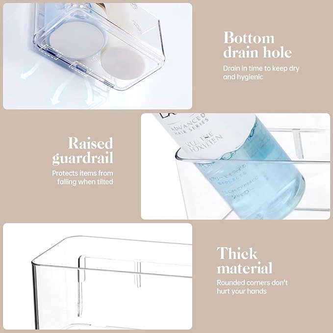 2 Pack Clear Shower Shelf, Adhesive Bathroom Shower Shelves, Wall Mounted Bathroom Shower Organizer, No Drill Shower Shelves with Self Adhesive Tape, Transparent