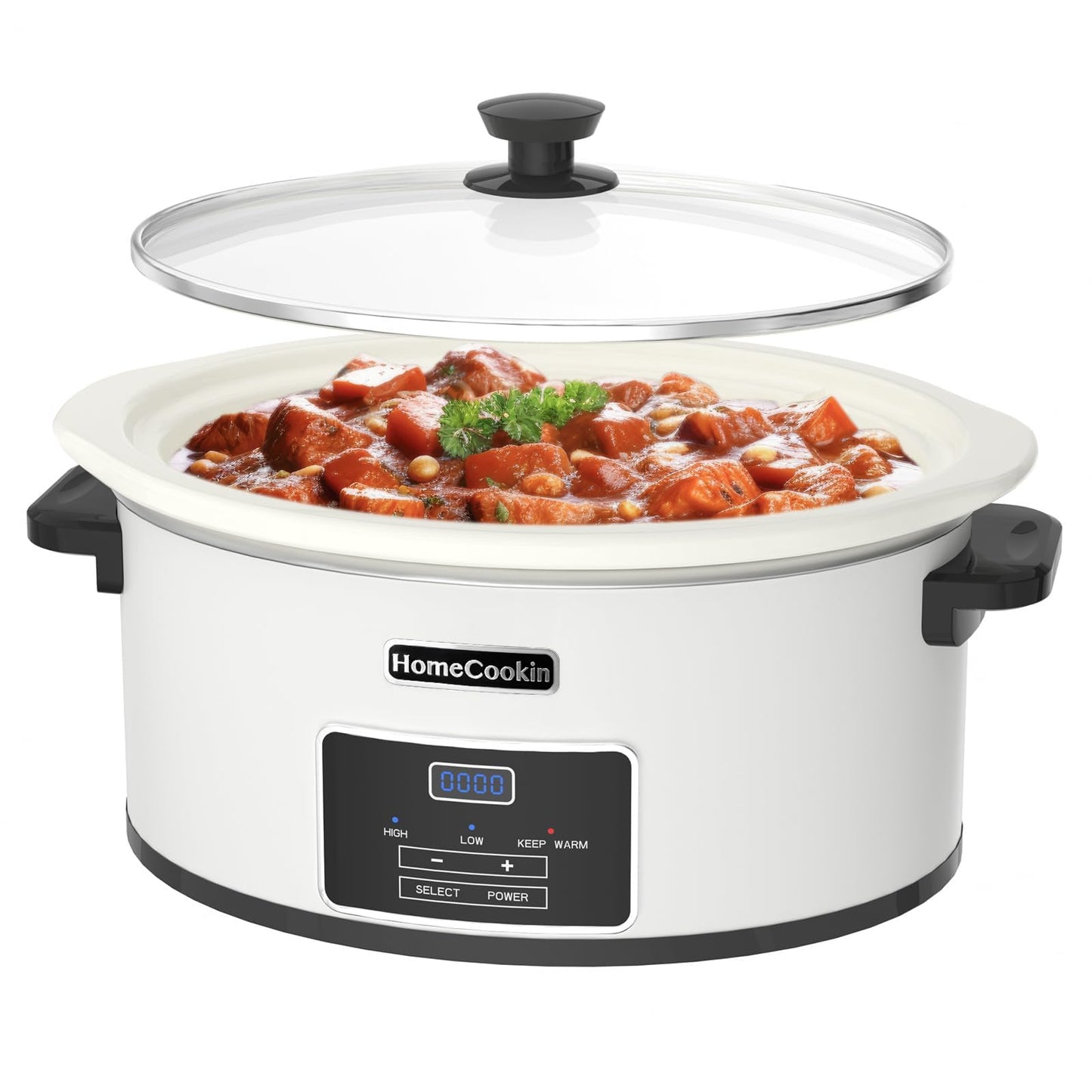 HOMECOOKIN 7 Quart Slow Cooker Oval Manual Pot Food Warmer with 3 Cooking Settings, Black Stainless Steel