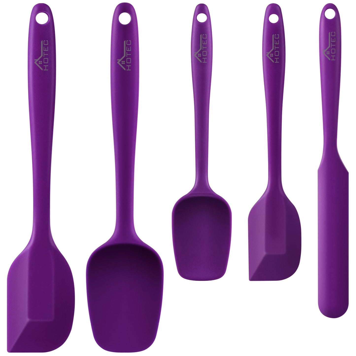 HOTEC 600℉ Heat Resistant BPA-Free Silicone Rubber Spatula Set,Kitchen Cooking Spatulas, Baking, Mixing for Non Stick Cookware, Dishwasher Safe, Set of 5 Aqua Sky