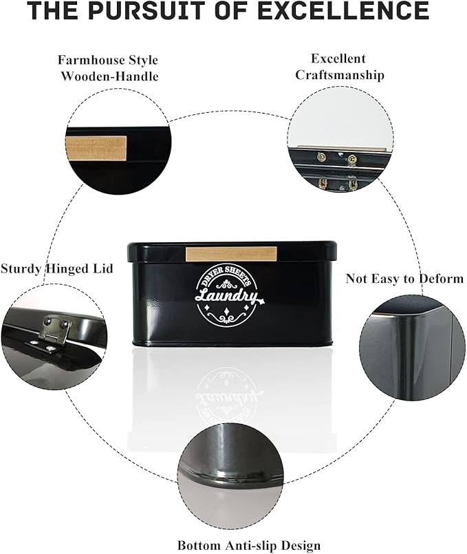 Dryer Sheet Holder Container for Laundry Room Organization, Farmhouse Laundry Organization and Storage, Metal Dryer Sheet Dispenser for Laundry Room Decor (Black)