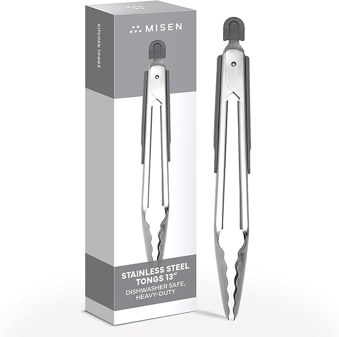 Misen Kitchen Tongs - Dishwasher Safe, Heavy Duty - Precision Stainless Steel Grilling Tool - Heat Resistant - Perfect for Serving and Air Frying - 13 Inch | Blue