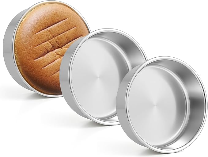 Leonyo Stainless Steel Round 8 Inch Cake Pans For Baking, 2 Pack