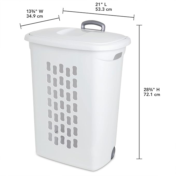 Sterilite 6-Pack Ultra Wheeled Hamper, Laundry Basket w/Flip-Top Lid & Retractable Handle - Plastic Rolling Clothes Storage Cart with Ventilated Holes for Home, Apartment or Dorm