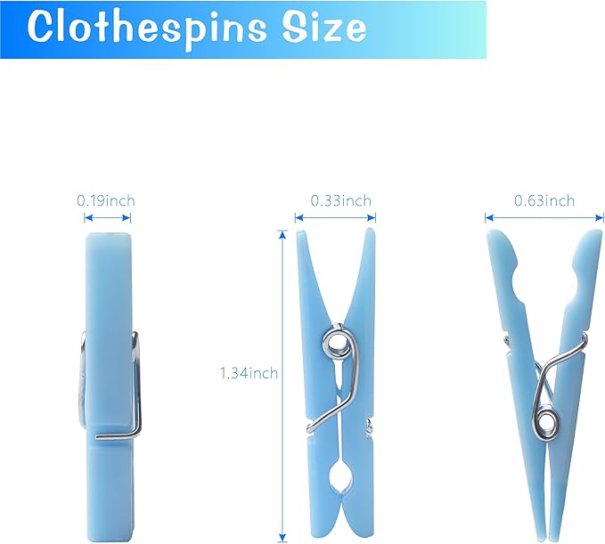 200PCS Blue Plastic Clothes Pins for Girl/Boy Baby Don't say Baby Shower Games, DIY Crafts, Photos 1.35 Inch Small Mini Pins, Tiny Clips for Laundry & Picture Displays Gender Reveal Party Decorations