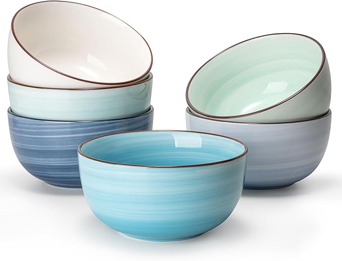 Sweese 20 Oz Porcelain Cereal Bowls - Multicolor Set of 6, Dishwasher Safe, for Soup, Salad, Rice, Kitchen Decor