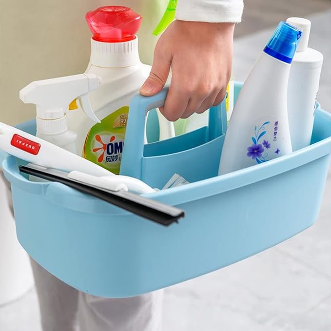 Large Cleaning Supplies Caddy Portable Shower Basket Supply Organizer with Handle Plastic Bucket Tool Storage for Bathroom, Bedroom, Kitchen, College Dorm, Garden, Blue 2 Pack