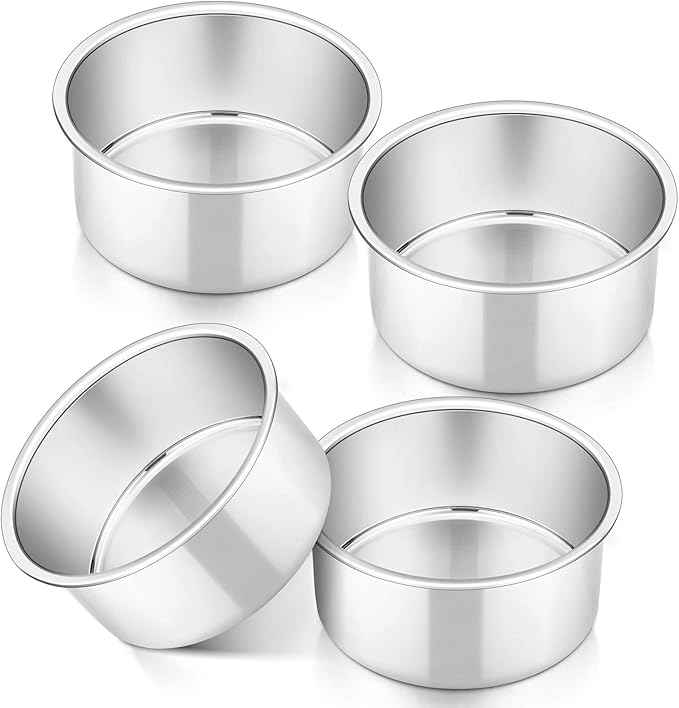P&P CHEF 4 Inch Cake Pan Set of 4, Stainless Steel Round Cake Pans Tins