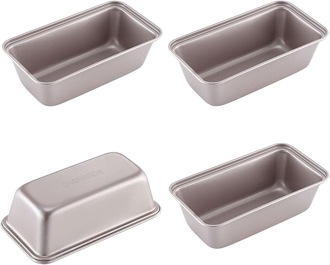 CHEFMADE Mini Cheese Cake Pan Set, 4-Inch 4Pcs Non-Stick Round Cake and Loaf Bakeware for Oven and Instant Pot Baking (Champagne Gold)