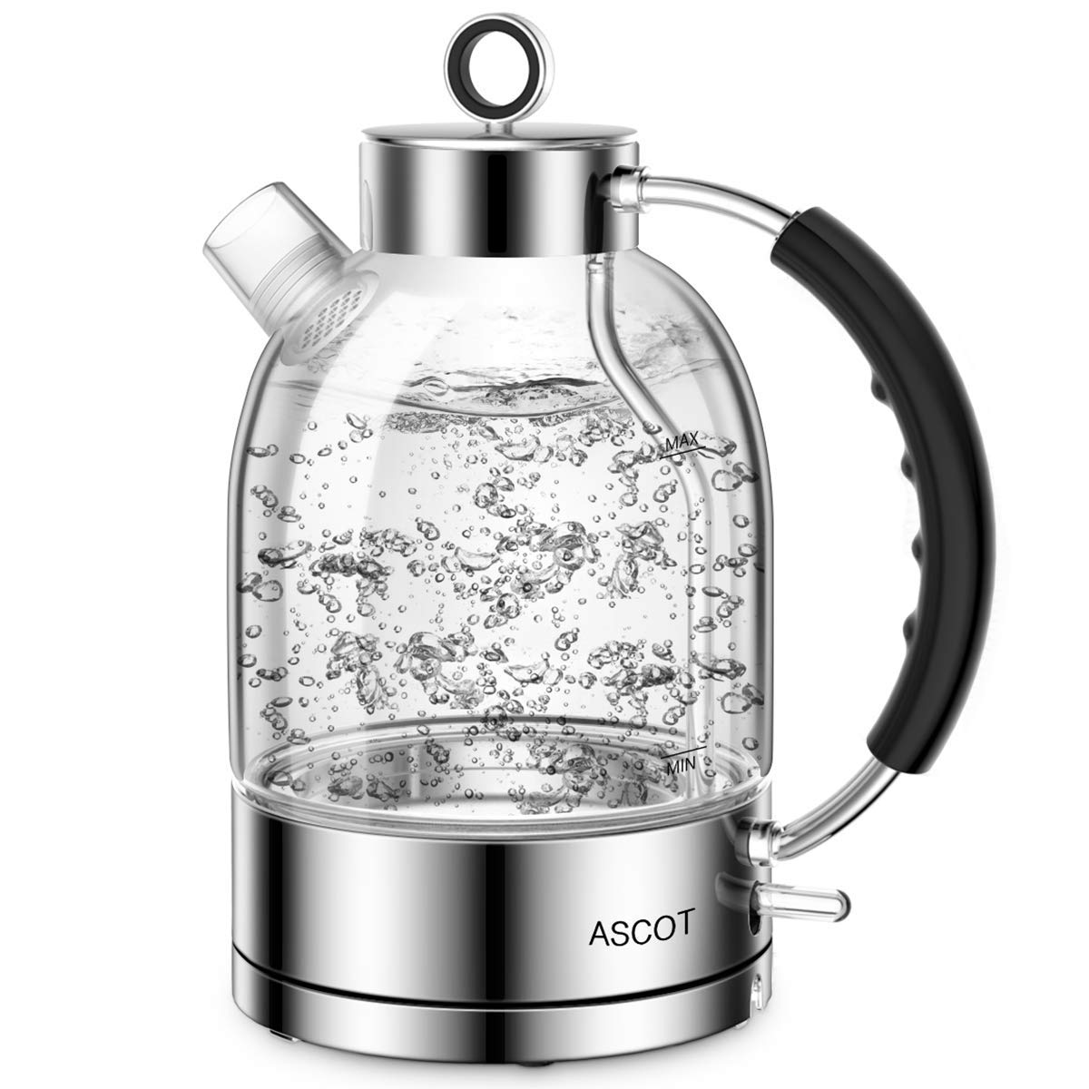 ASCOT Electric Kettle, Glass Electric Tea Kettle Gifts for Men/Women/Family 1.5L 1500W Borosilicate Glass Tea Heater, with Auto Shut-Off and Boil-Dry Protection (Blue)