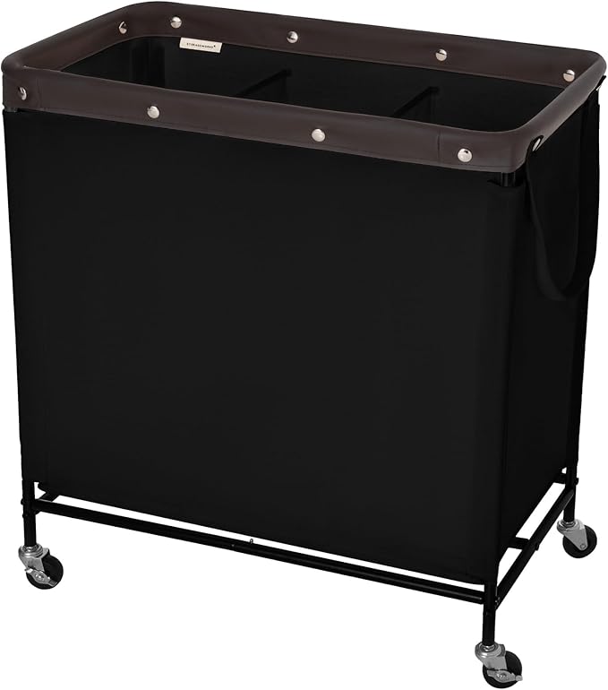StorageWorks 3 Section Laundry Hamper, Rolling Laundry Cart with Wheels and Handles, Laundry Room Double Sorter for Organizer and Storage, 31.7 Gal(120L), Black