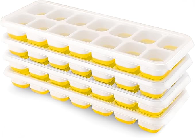 Ice Cube Trays 4 Pack, Airabc Silicone with Removable Lid, Easy-Release Flexible 14-cube Trays, LFGB Certified and BPA Free, Stackable Covers for Cocktail, Freezer