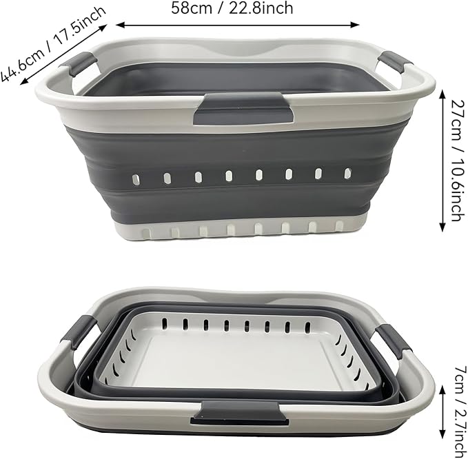 SAMMART 42L (11 gallon) Collapsible Plastic Laundry Basket - Foldable Pop Up Storage Container/Organizer - Space Saving Hamper/Basket (1, Grey/Steel Grey)