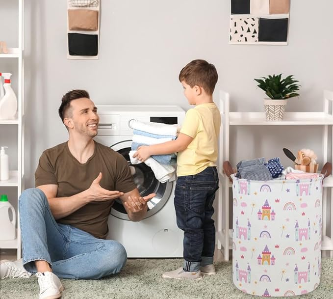 Kids Laundry Hamper Girls Hamper for Nursery Boy and Girl Elephant Hamper Cute Kids Toys Storage Bin Organizer Room Decor for Home(Castle)