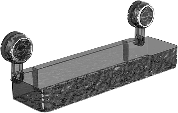 No-Drill Bathroom Suction Storage Box,Corrugated Suction Cup Storage Holder,Powerful Suction Storage Box,Removable Hanging Storage Basket, No Drilling Shelves Caddy, Ripple Acrylic (Long style-Grey)