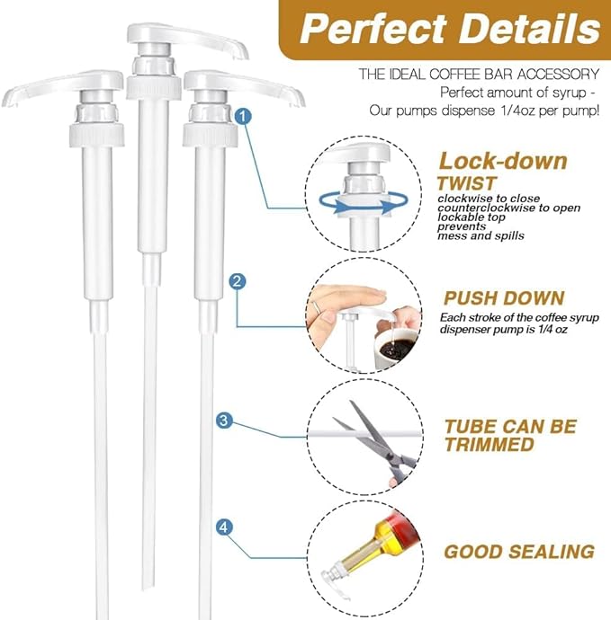 25 Pcs White Syrup Pump Dispenser, Compatible with 25.4 Oz/750ml Bottles, Great for Home & Coffee Bar Drinking Mixes, Tea, Beverage, Cocktails, Plus Spoons
