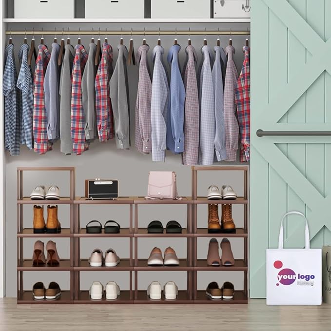 Vertical Shoe Rack-Tall Narrow Shoe Rack Organizer for Small Spaces,12Tier Bamboo Shoen Shelf for Entryway,Closet,Corner,Doorway,Skinny Shoe Shelf Space Saving Shoe storage,Free Stackable DIY