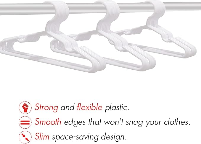 100 Pack White Kids Hangers 11.6 Inch - Baby Clothes Hangers for Toddler & Child, Durable Plastic Children's Hangers for Closet, Pants, Coats, Skirts (Non-Slip, Space-Saving)