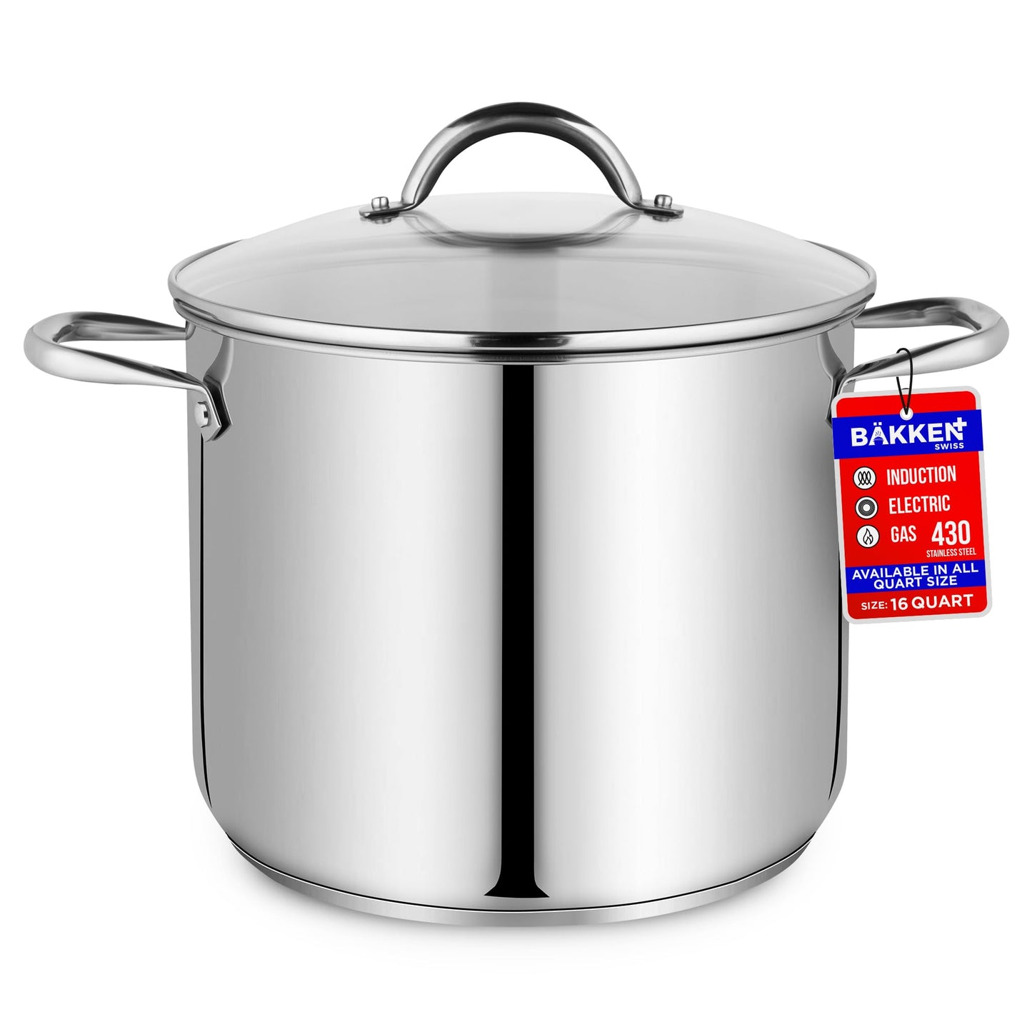 Stainless Steel Stockpot with Tempered Glass Lid 3 Quart, Durable 18/0 Stainless Steel, Impact-Bonded Base for Even Heating, Riveted Handles, Oven & All Stove Compatible, Safe Up To 500°F (260°C)