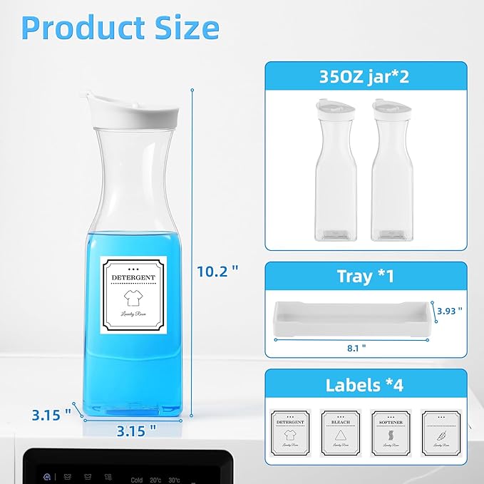 Laundry Detergent Dispenser,Laundry Soap Dispenser,Laundry Detergent Container,35OZ Fabric Softener Dispenser with Tray,Liquid Laundry Detergent Dispenser, Laundry Room Organization,Extra 4 Labels