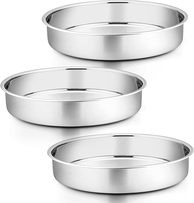 P&P CHEF 8 Inch Round Cake Pan Set of 3, Stainless Steel Baking Cake Pans