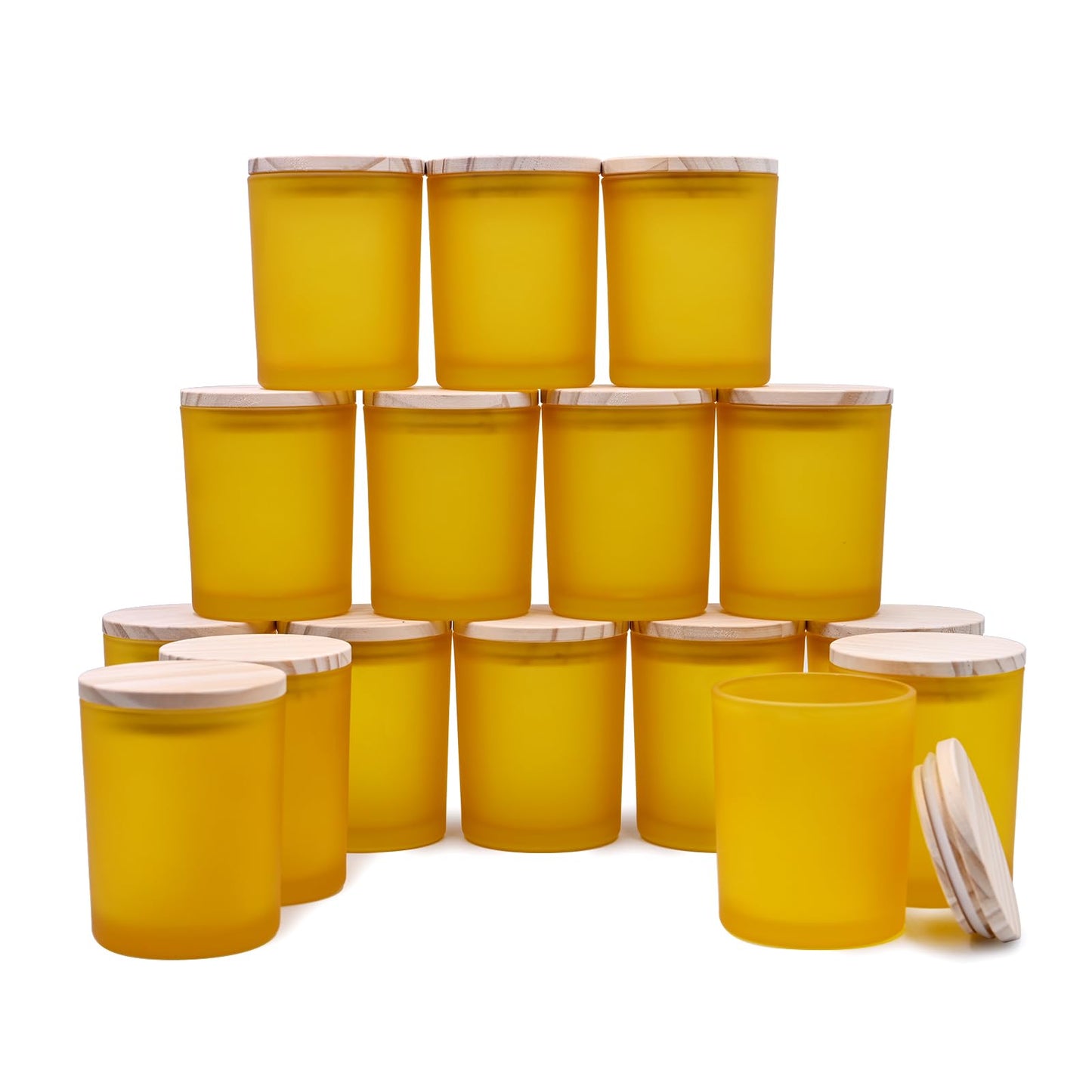 SHOWIN Thick Candle Jars for Making Candles 16 Pcs, 7 OZ Empty Jars with Wood Lids for Candle Making, Sample Container, Frosted White