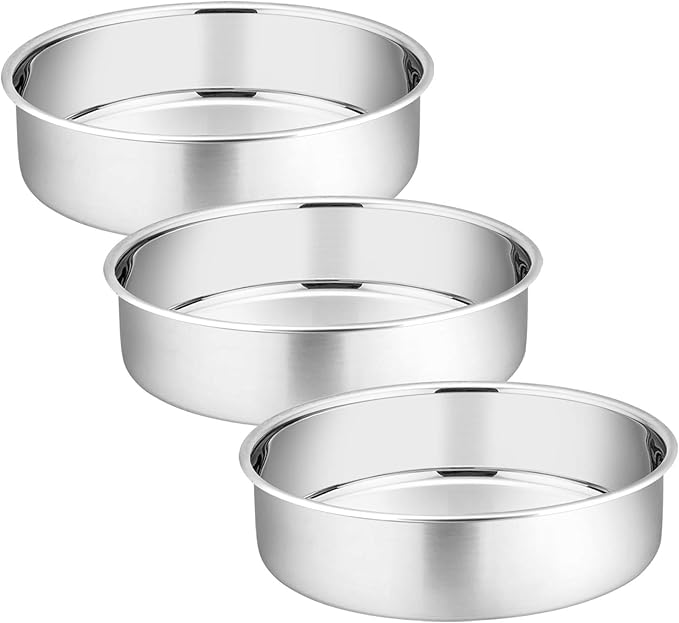 P&P CHEF 8 Inch Round Cake Pan Set of 3, Stainless Steel Baking Cake Pans