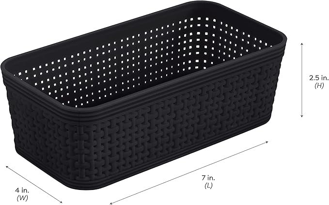 Simplify 10 Piece Organizing Set | Multiple Size Bins | Multipurpose | Office | Desk | Dorm | Bathroom | Storage Basket | Small Items | Accessories | Black (Pack of 6)