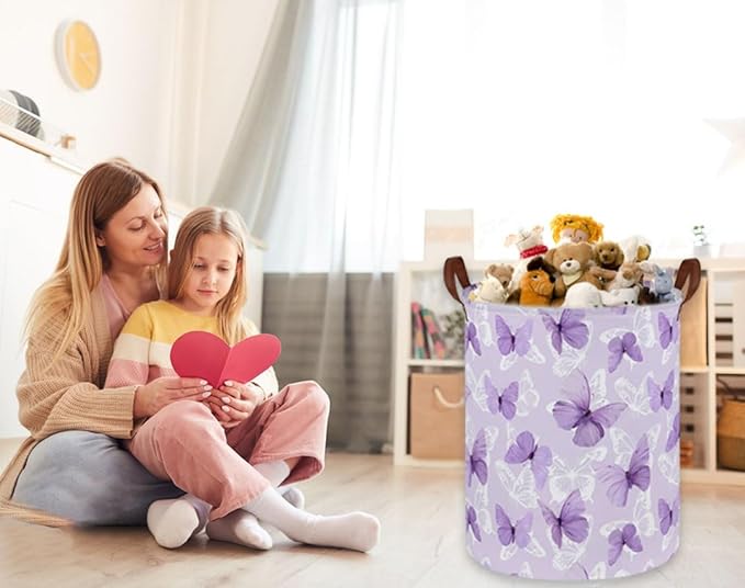 Kids Laundry Hamper,Butterfly Laundry Basket Collapsible Girls Storage Baskets for Home Decor,Office,Toy Organizer,(Purple Butterfly