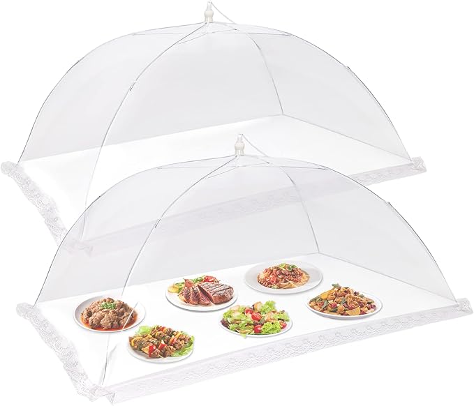 2 Pcs Extra Large Mesh Food Cover Tent（46"x20", 40"x24"）Umbrella Food Screen Covers for Outside Pop-up Mesh Reusable and Collapsible Food Nets for Parties Picnics Outdoor BBQs…