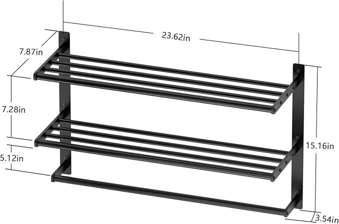 Hotel Towel Racks for Bathroom Wall Mounted, BETHOM 24 Inch Towel Shelf for Bathroom, 3-Tier Bathroom Towel Rack with Tower Bars, Matte Black