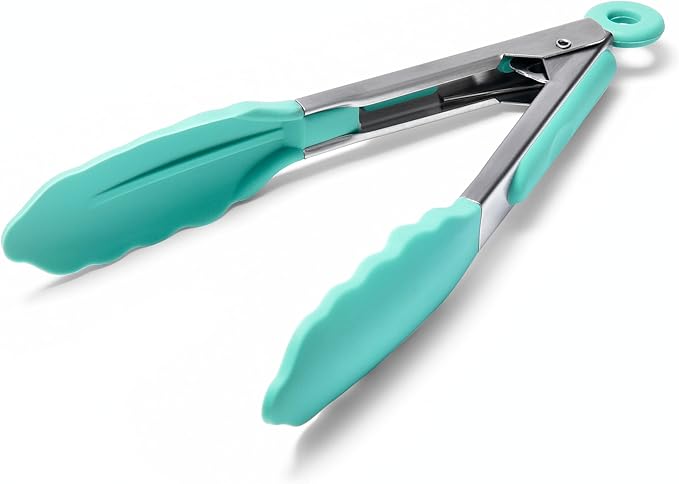 Doosu Kitchen Tongs with Silicone Tips for Cooking Serving (16in, Aqua Sky)