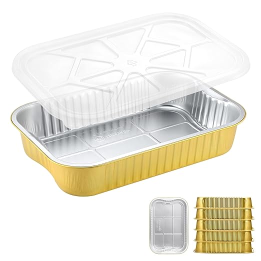 MESTAEK 118oz Aluminum Foil Pans with Lids & Handles, 5 Pack