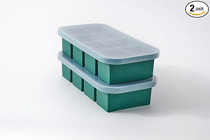 Souper Cubes 1 Cup Silicone Freezer Tray with Lids, Perfect for Storing Broth, Leftovers, Rice, Sauce and More, Silicone Soup Freezer Molds for Meal Prepping - Kale - 2-Pack