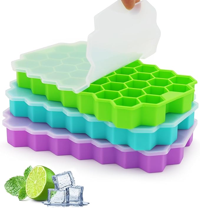 Azyh Ice Cube Trays with Lid, 2 Pack Silicone Ice Cube Trays with Lid-37 Grid, Easy-Release 74 PCS Small Ice Cubes for Iced Coffee Cocktail Whisky Chocolate Soup Food,BPA Free,Durable,Dishwasher Safe