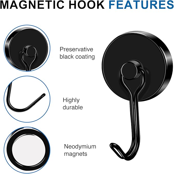 LOVIMAG Hooks, 120lbs+ Magnetic Magnet Hook 2025 Cruise Cabin Ship Essentials Heavy Duty Strong Refrigerator Fridge Hanging for Classroom Beach Vacation Kitchen Grills Home Mug Hanger (3 Pack), Black
