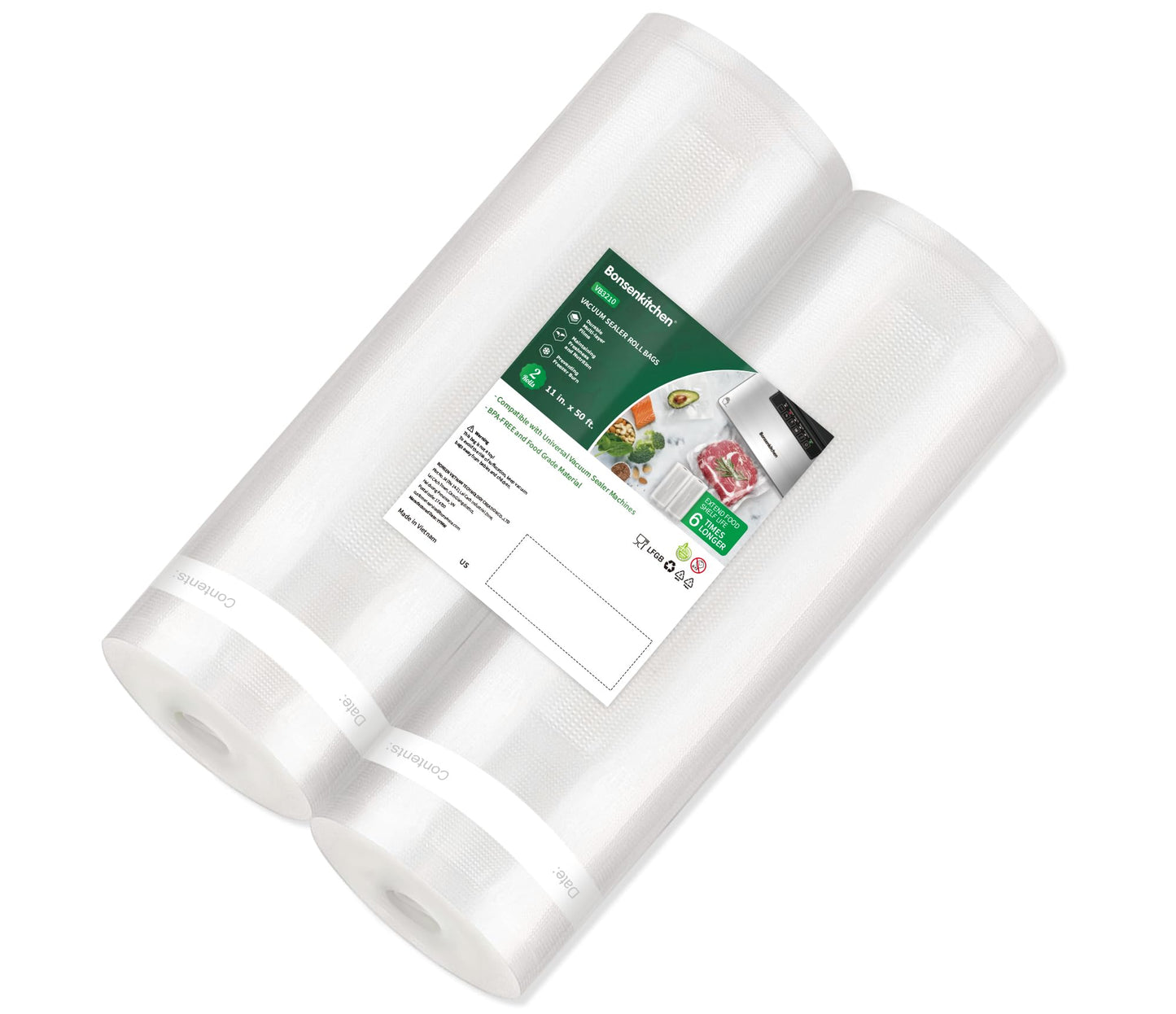 Bonsenkitchen Vacuum Sealer Bags, 8" x 50' Rolls 2 pack for Food Storage