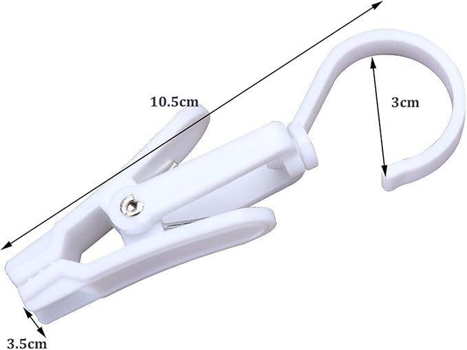 Super Strong Swivel Hanging Hooks - Laundry & Curtain Clips, Clothes Pins - Beach Towel Clips, 4.3-inch, White (10-pack)