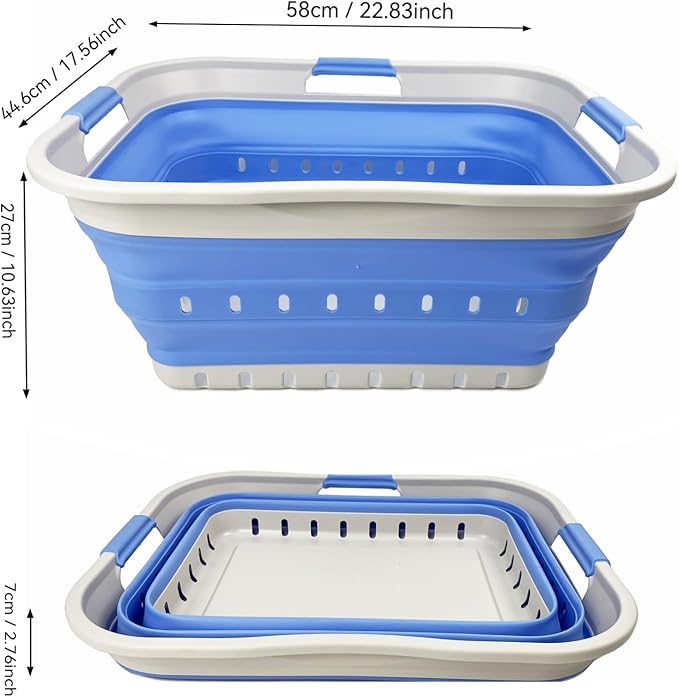 SAMMART 42L (11 gallon) Collapsible Plastic Laundry Basket - Foldable Pop Up Storage Container/Organizer - Space Saving Hamper/Basket (1, Grey/Little Boy Blue)