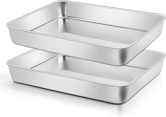 Leonyo 9.3"x7" Lasagna Pan Set of 2, 2In Deep Stainless Steel Baking Sheet