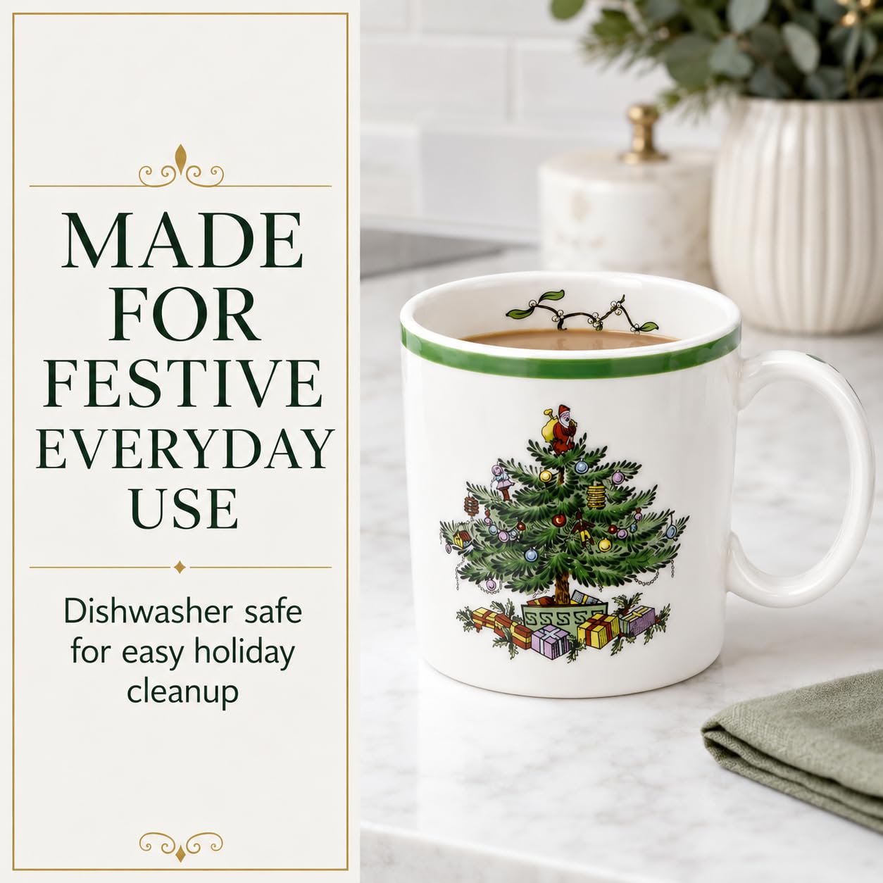 Spode Christmas Tree Mugs, 9 Oz, Set of 4 - Festive Holiday Drinkware