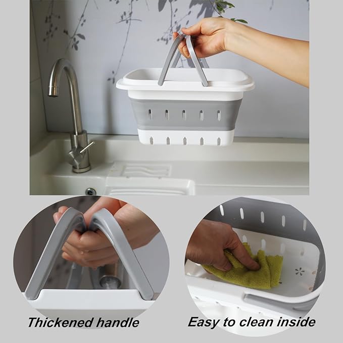 2 Pack Portable Folding Plastic Shower Caddy Basket, Perforated, Travel Bathroom Organizer for Bedroom, Shower, Collage Dorm Room, Camping and RV Use (Blue, 2 pack)