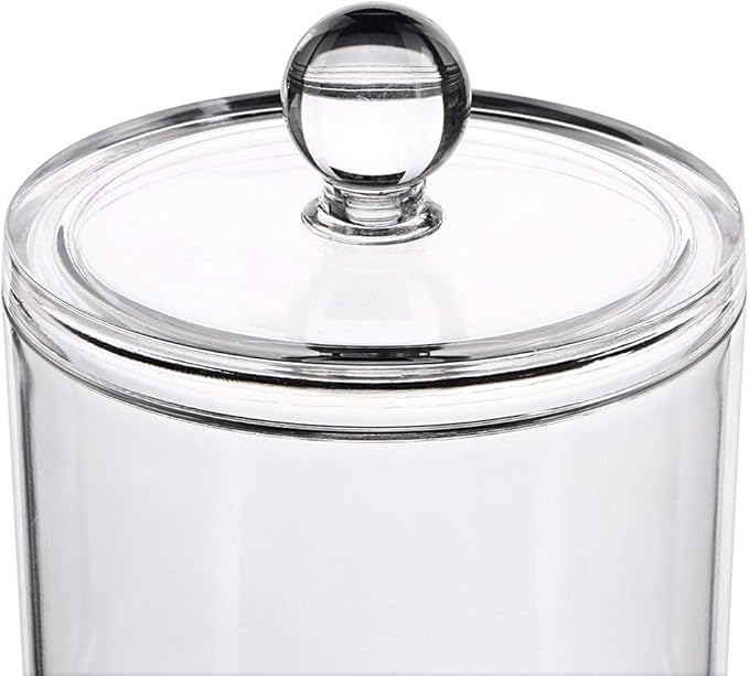 Hipiwe Cotton Ball and Swab Organizer with Lid Apothecary Acrylic Jar Makeup Qtip Organizer Bathroom Storage Canister Jar for Cotton Rounds Pads Q-tips Holder