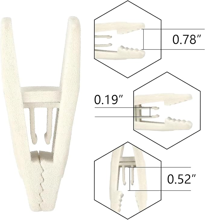 Tinfol Ivory Velvet Hanger Clips, 50pc Pants Velvet Clips, Large Opening Clip Clothes Pin, Strong Finger Flocked Clip Perfect for Slim-line Clothes Hangers